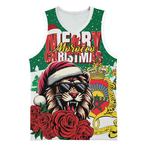 Morocco Christmas Basketball Jersey Santa Lion With Rose Xmas Vibe - African Pride