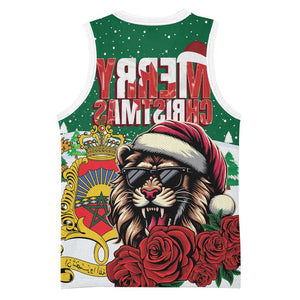 Morocco Christmas Basketball Jersey Santa Lion With Rose Xmas Vibe - African Pride