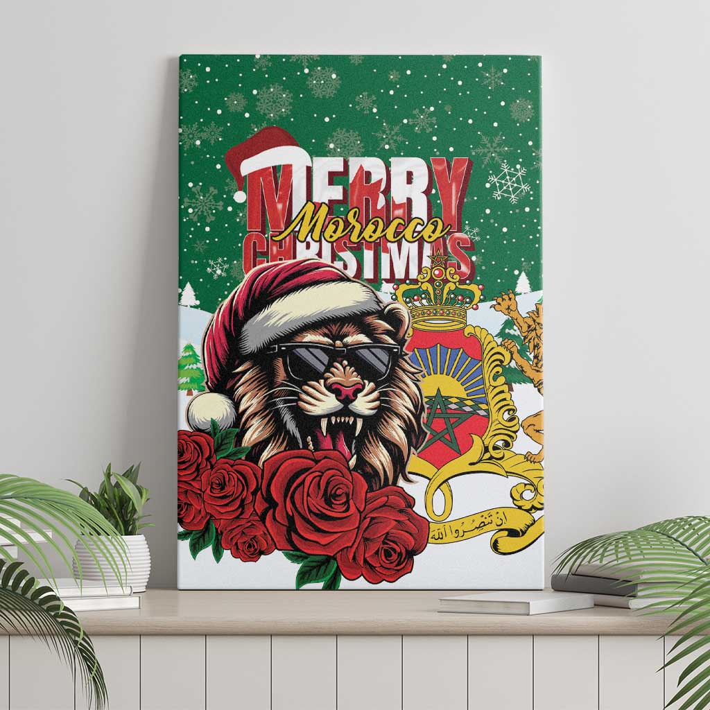 Morocco Christmas Canvas Wall Art Santa Lion With Rose Xmas Vibe