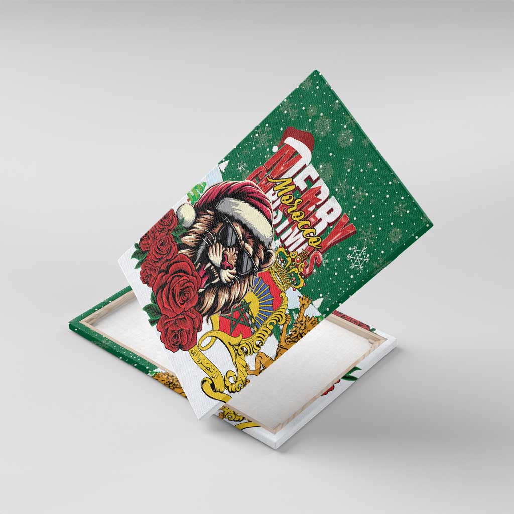 Morocco Christmas Canvas Wall Art Santa Lion With Rose Xmas Vibe