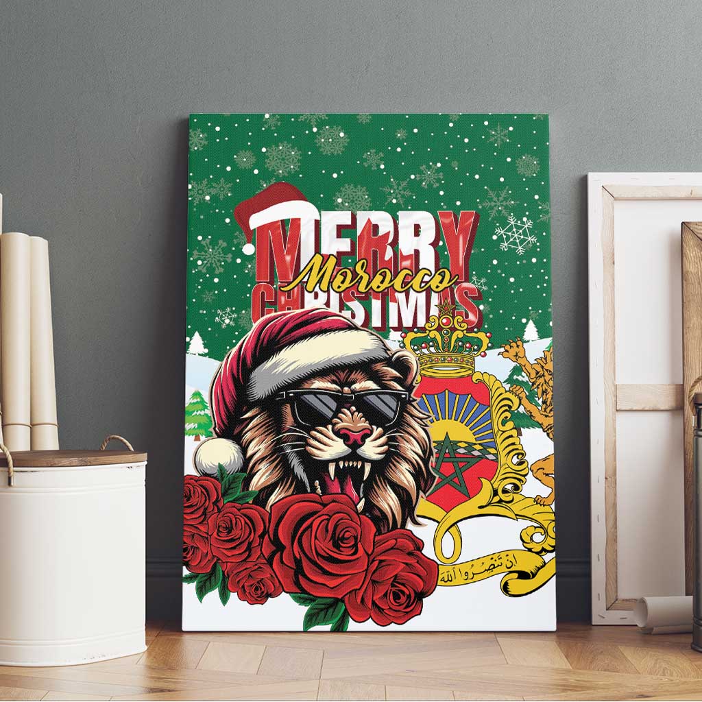 Morocco Christmas Canvas Wall Art Santa Lion With Rose Xmas Vibe