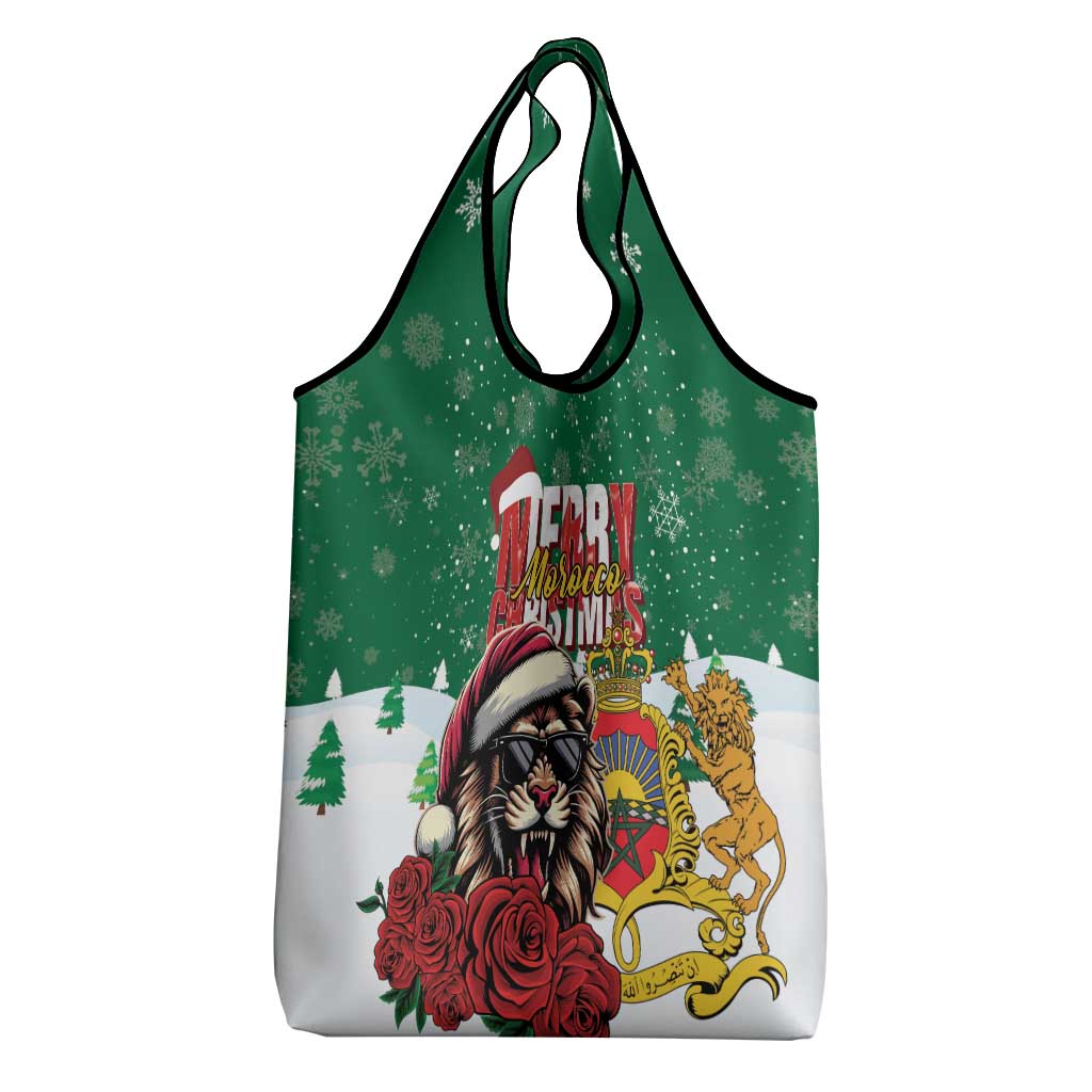 Morocco Christmas Grocery Bag Santa Lion With Rose Xmas Vibe
