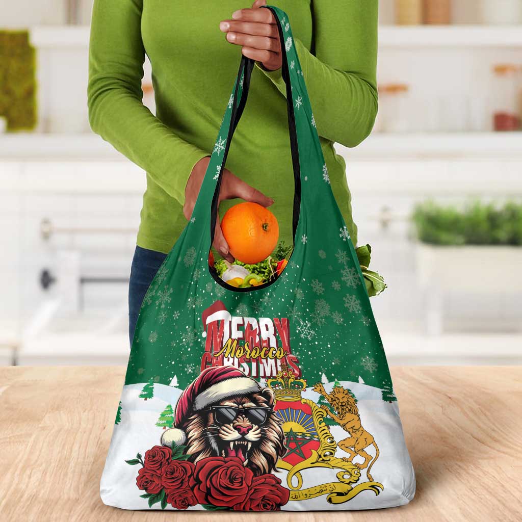 Morocco Christmas Grocery Bag Santa Lion With Rose Xmas Vibe