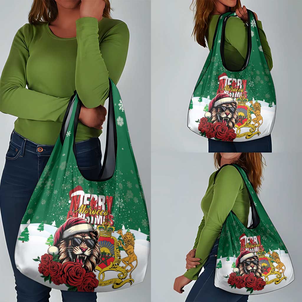 Morocco Christmas Grocery Bag Santa Lion With Rose Xmas Vibe