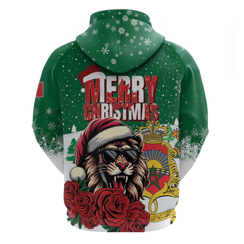 Morocco Christmas Hoodie Santa Lion With Rose Xmas Vibe