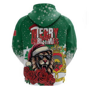 Morocco Christmas Hoodie Santa Lion With Rose Xmas Vibe