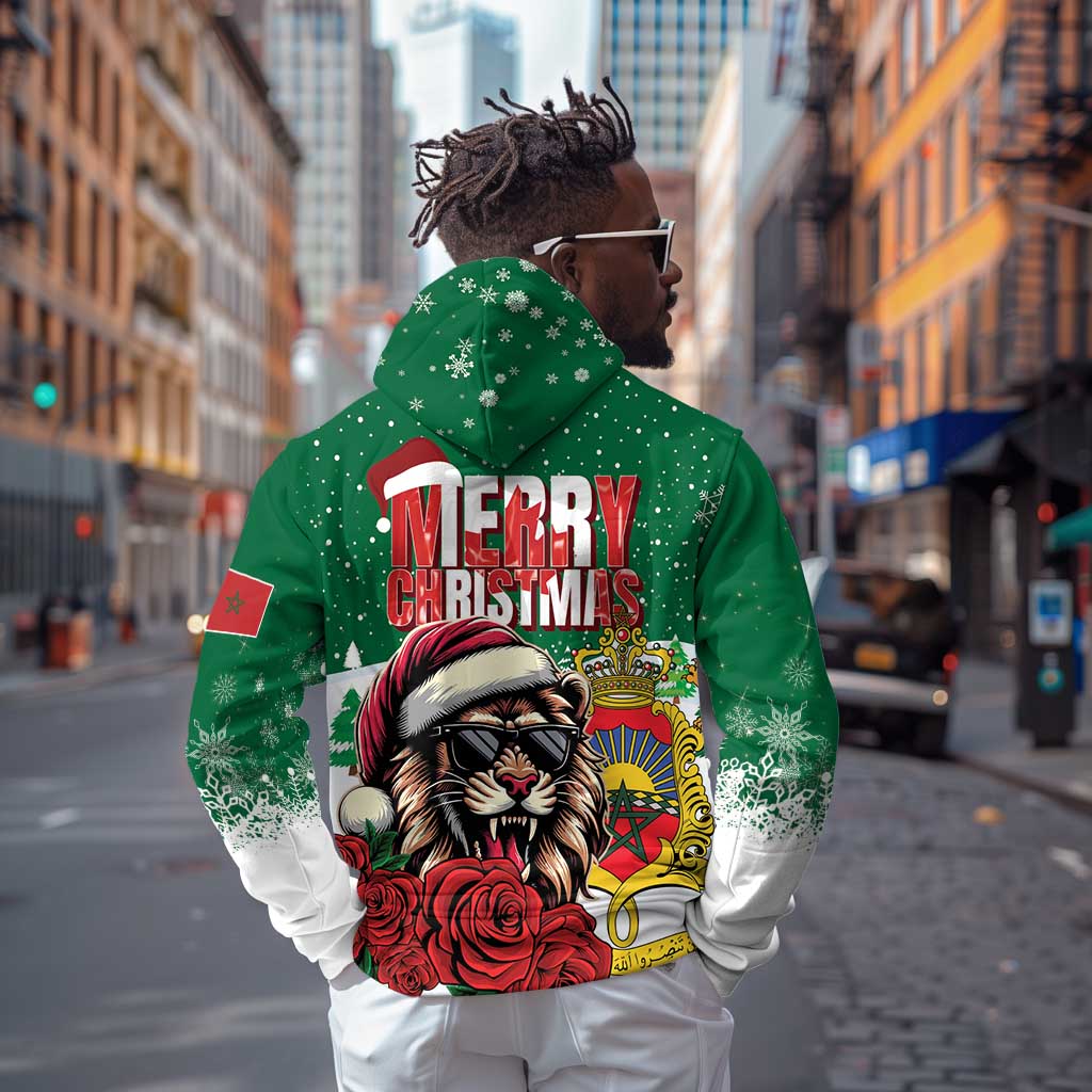 Morocco Christmas Hoodie Santa Lion With Rose Xmas Vibe