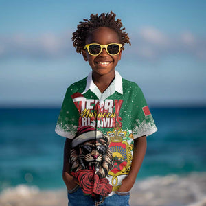 Morocco Christmas Kid Hawaiian Shirt Santa Lion With Rose Xmas Vibe
