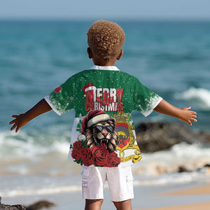 Morocco Christmas Kid Hawaiian Shirt Santa Lion With Rose Xmas Vibe
