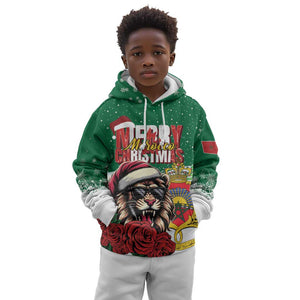 Morocco Christmas Kid Hoodie Santa Lion With Rose Xmas Vibe