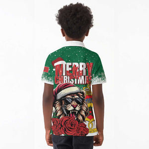Morocco Christmas Kid Polo Shirt Santa Lion With Rose Xmas Vibe