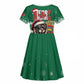 Morocco Christmas Kid Short Sleeve Dress Santa Lion With Rose Xmas Vibe