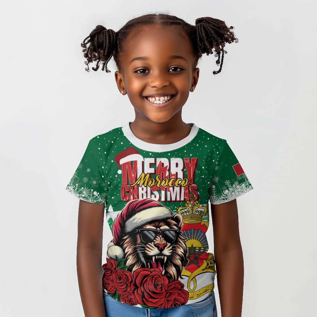 Morocco Christmas Kid T shirt Santa Lion With Rose Xmas Vibe