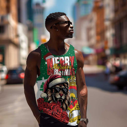 Morocco Christmas Men Tank Top Santa Lion With Rose Xmas Vibe