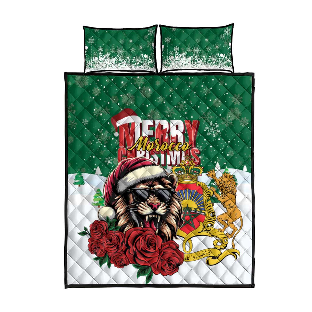 Morocco Christmas Quilt Bed Set Santa Lion With Rose Xmas Vibe