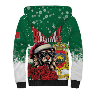 Morocco Christmas Sherpa Hoodie Santa Lion With Rose Xmas Vibe