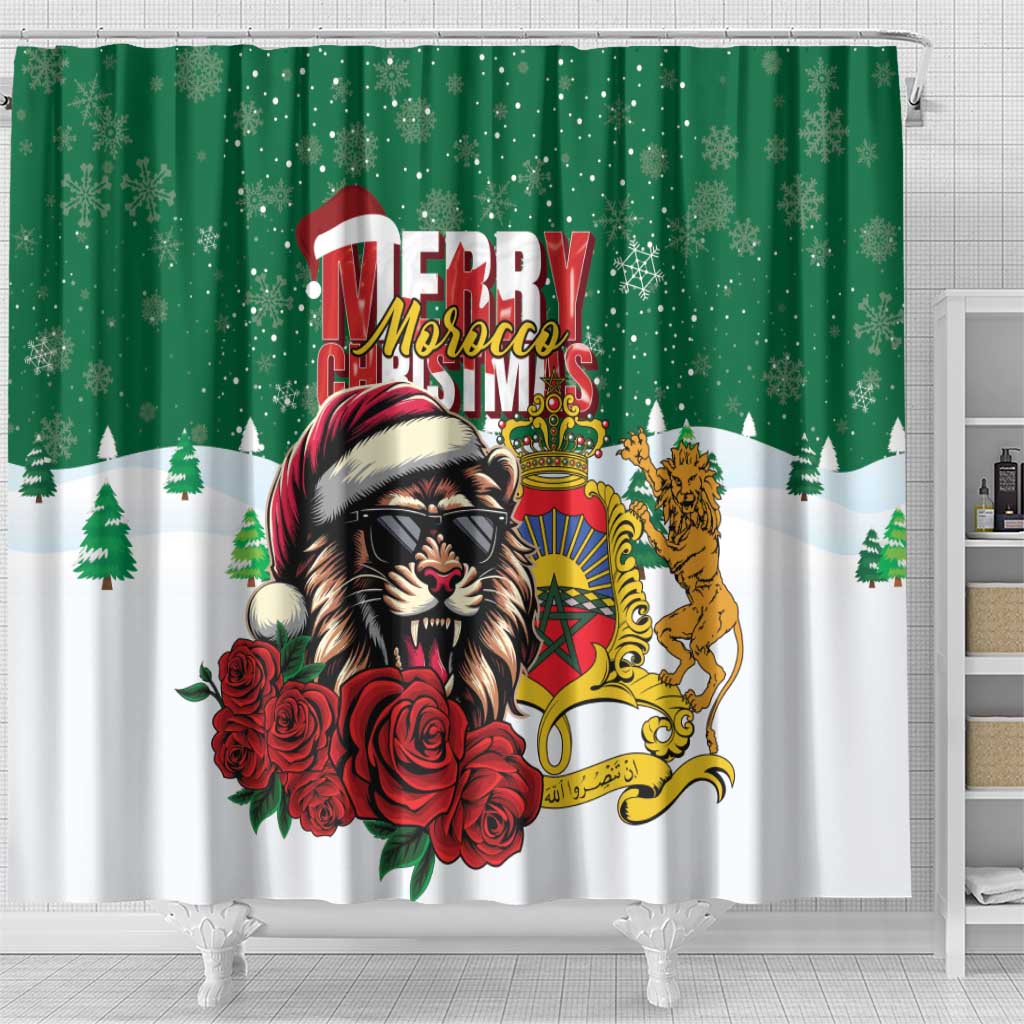 Morocco Christmas Shower Curtain Santa Lion With Rose Xmas Vibe