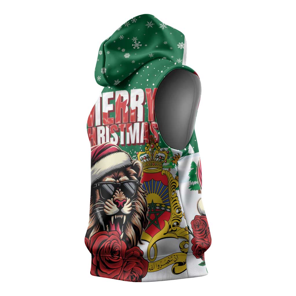 Morocco Christmas Sleeveless Hoodie Santa Lion With Rose Xmas Vibe - African Pride