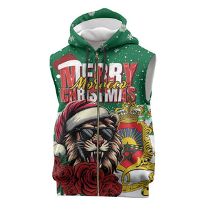 Morocco Christmas Sleeveless Zip Hoodie Santa Lion With Rose Xmas Vibe - African Pride