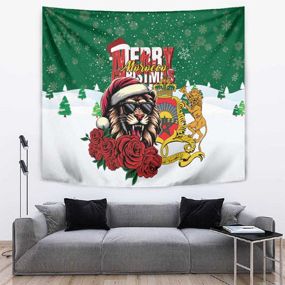 Morocco Christmas Tapestry Santa Lion With Rose Xmas Vibe