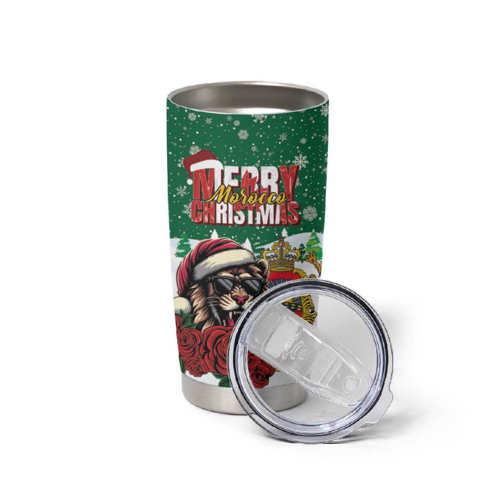 Morocco Christmas Tumbler Cup Santa Lion With Rose Xmas Vibe