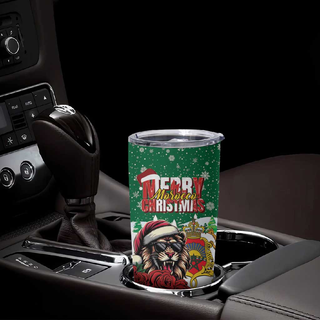 Morocco Christmas Tumbler Cup Santa Lion With Rose Xmas Vibe