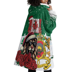 Morocco Christmas Wearable Blanket Hoodie Santa Lion With Rose Xmas Vibe
