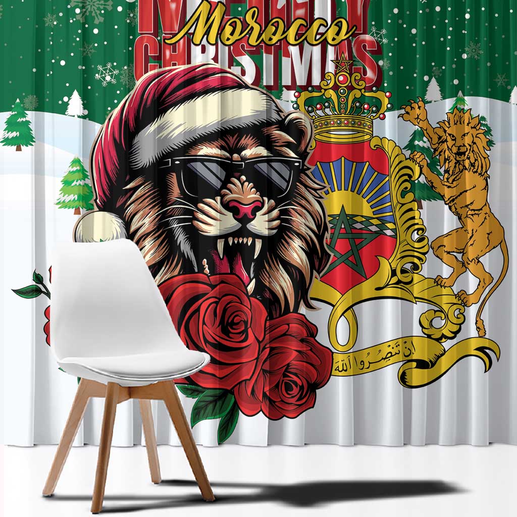 Morocco Christmas Window Curtain Santa Lion With Rose Xmas Vibe