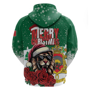 Morocco Christmas Zip Hoodie Santa Lion With Rose Xmas Vibe