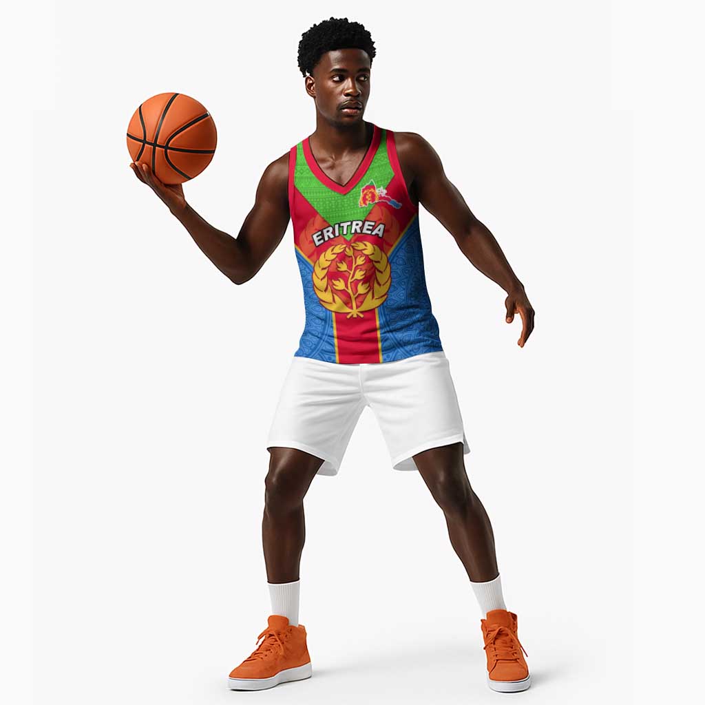 Custom Eritrea Basketball Jersey with Eritrean Emblem Flag and African Pattern Design - African Pride