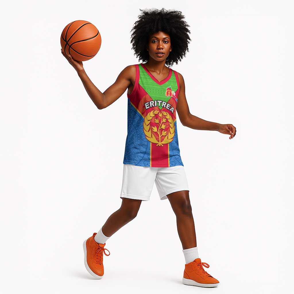 Custom Eritrea Basketball Jersey with Eritrean Emblem Flag and African Pattern Design - African Pride