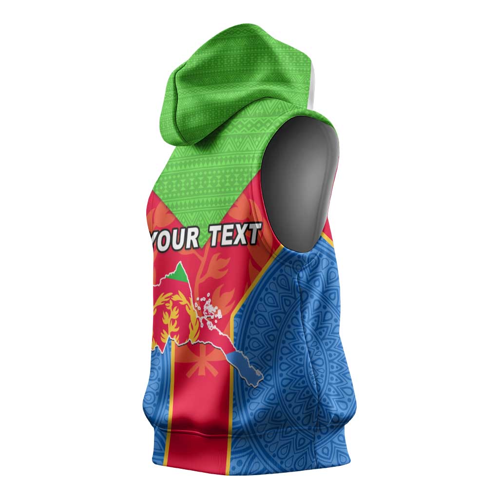 Custom Eritrea Sleeveless Hoodie with Eritrean Emblem Flag and African Pattern Design - African Pride