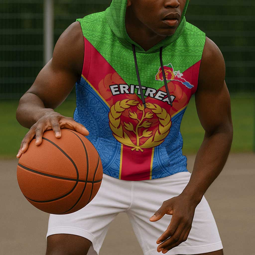 Custom Eritrea Sleeveless Hoodie with Eritrean Emblem Flag and African Pattern Design - African Pride