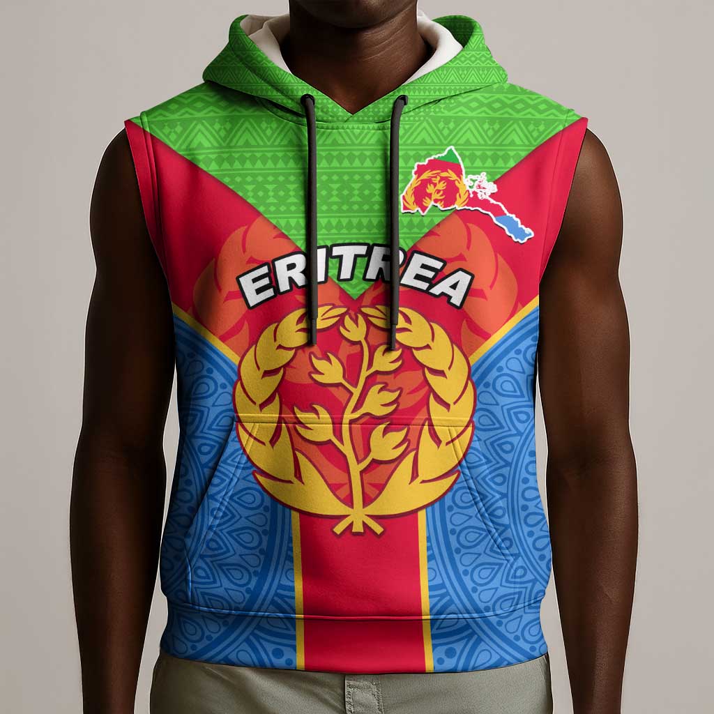 Custom Eritrea Sleeveless Hoodie with Eritrean Emblem Flag and African Pattern Design - African Pride