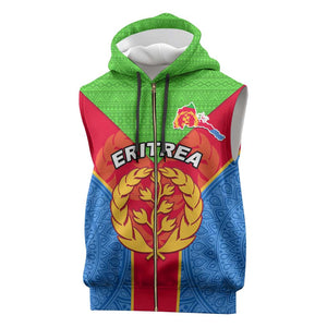 Custom Eritrea Sleeveless Zip Hoodie with Eritrean Emblem Flag and African Pattern Design - African Pride