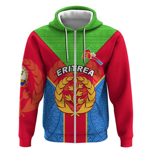 Custom Eritrea Zip Hoodie with Eritrean Emblem Flag and African Pattern Design