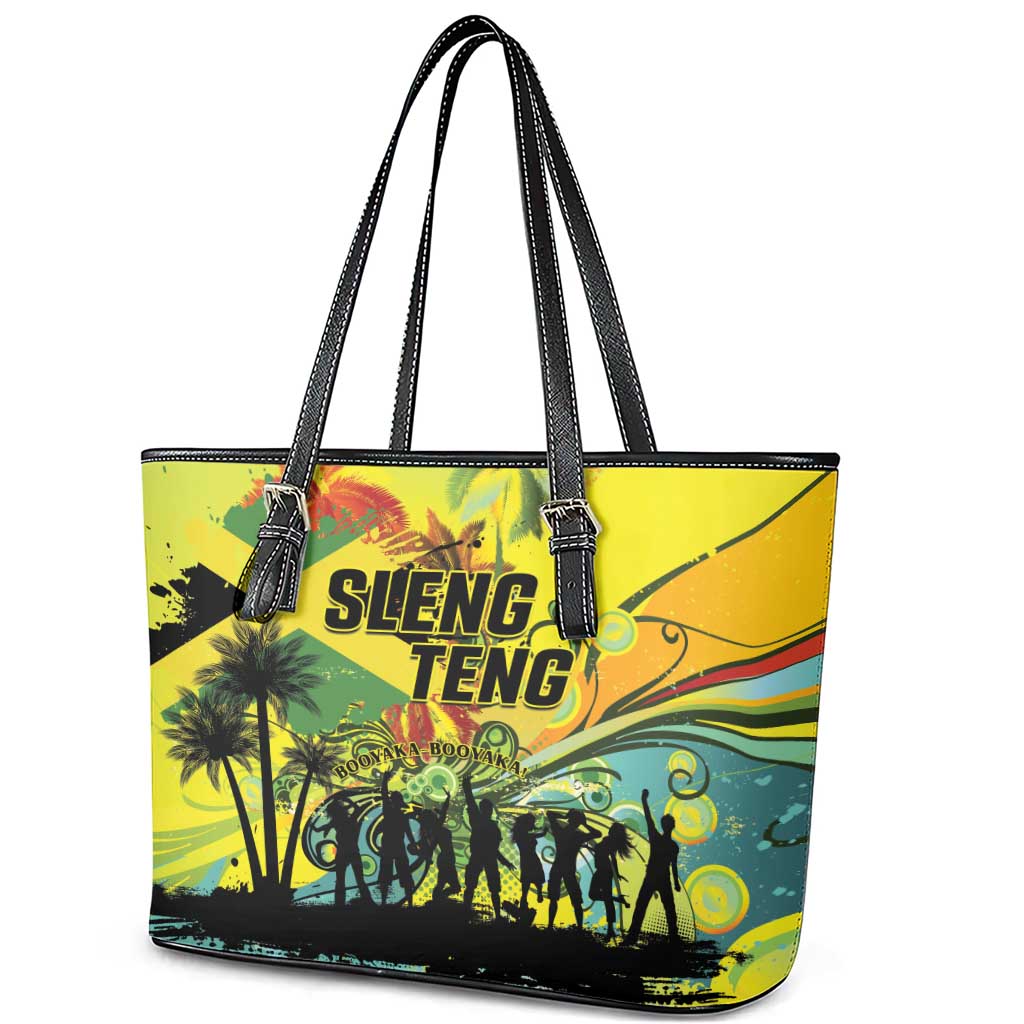 Jamaica Sleng Teng Riddim Leather Tote Bag Booyaka Booyaka - African Pride