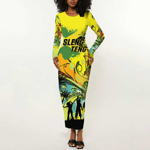 Personalized Jamaica Sleng Teng Riddim Long Sleeve Bodycon Dress Booyaka Booyaka - African Pride