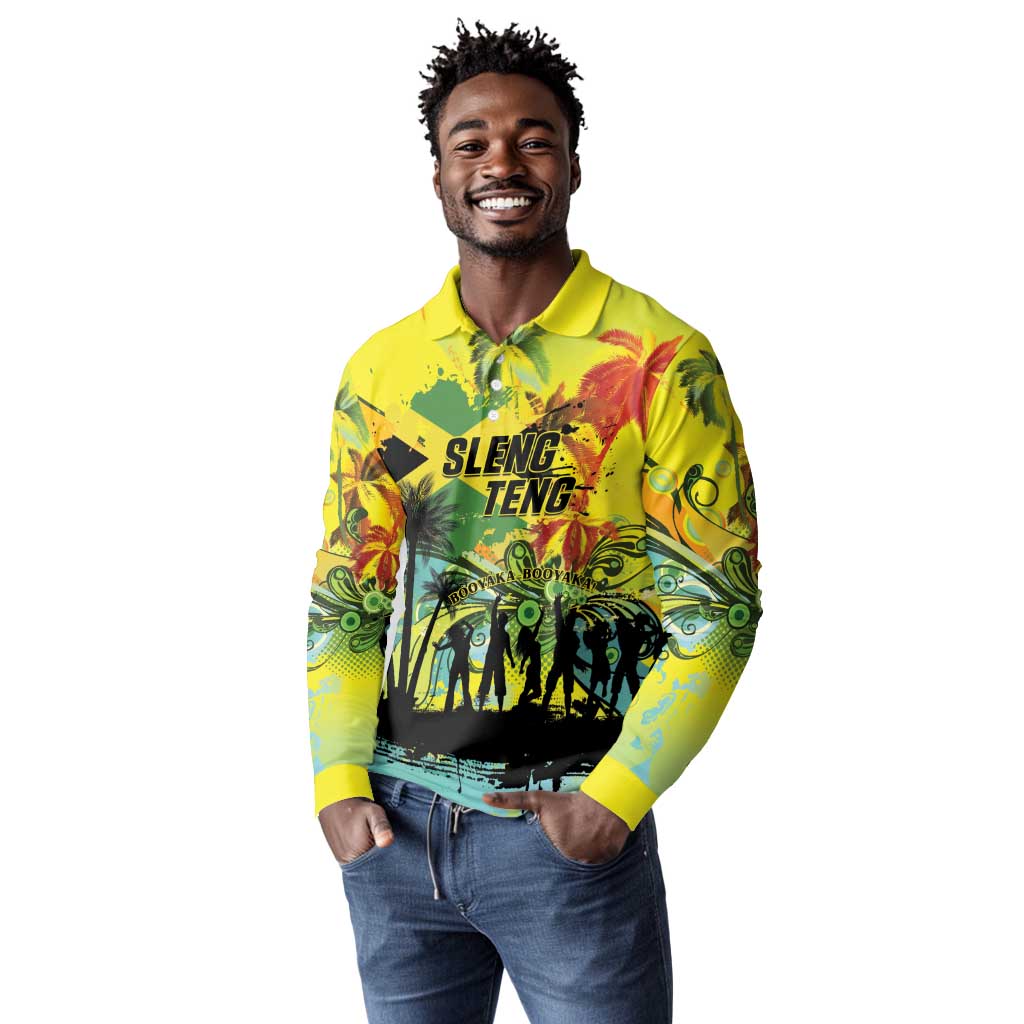 Personalized Jamaica Sleng Teng Riddim Long Sleeve Polo Shirt Booyaka Booyaka - African Pride