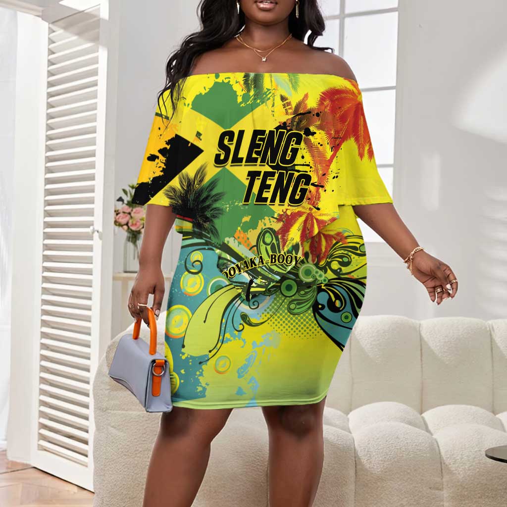 Personalized Jamaica Sleng Teng Riddim Off Shoulder Short Dress Booyaka Booyaka - African Pride