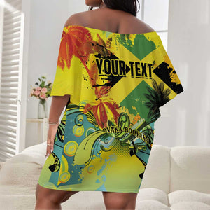 Personalized Jamaica Sleng Teng Riddim Off Shoulder Short Dress Booyaka Booyaka - African Pride