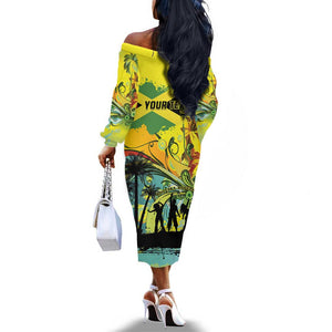 Personalized Jamaica Sleng Teng Riddim Off The Shoulder Long Sleeve Dress Booyaka Booyaka - African Pride