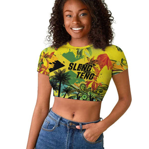 Personalized Jamaica Sleng Teng Riddim Raglan Cropped T shirt Booyaka Booyaka - African Pride