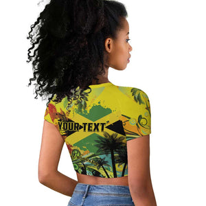 Personalized Jamaica Sleng Teng Riddim Raglan Cropped T shirt Booyaka Booyaka - African Pride