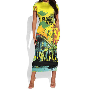 Personalized Jamaica Sleng Teng Riddim Short Sleeve Bodycon Dress Booyaka Booyaka - African Pride