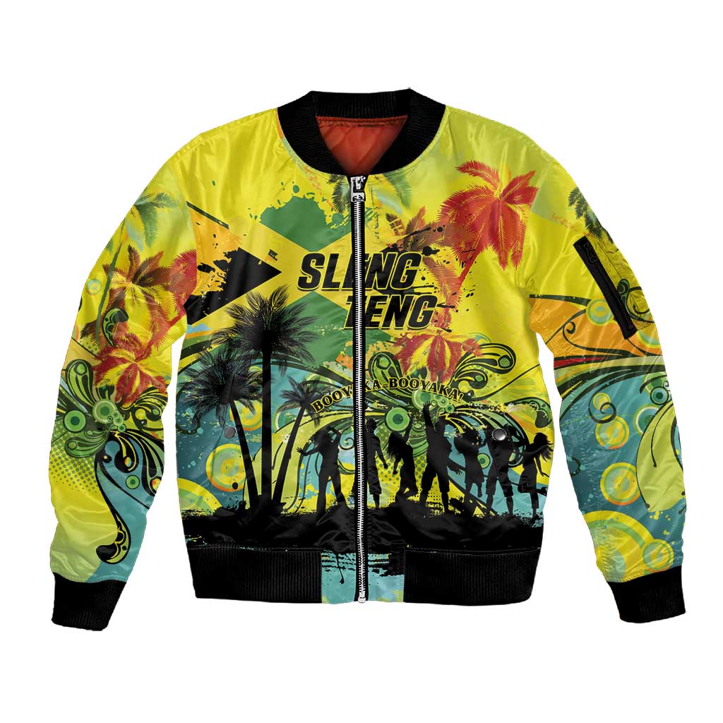 Personalized Jamaica Sleng Teng Riddim Sleeve Zip Bomber Jacket Booyaka Booyaka - African Pride