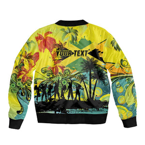 Personalized Jamaica Sleng Teng Riddim Sleeve Zip Bomber Jacket Booyaka Booyaka - African Pride