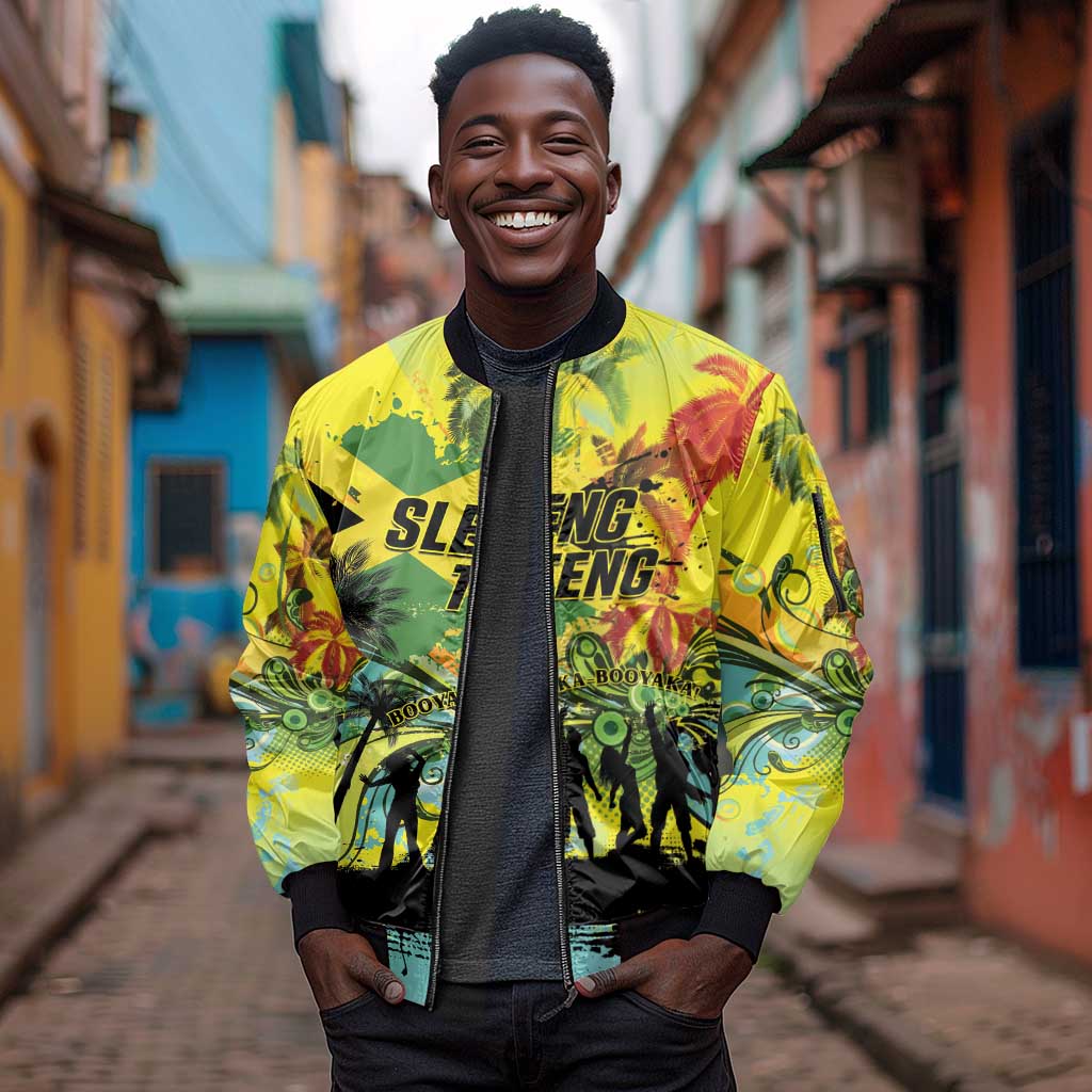 Personalized Jamaica Sleng Teng Riddim Sleeve Zip Bomber Jacket Booyaka Booyaka - African Pride