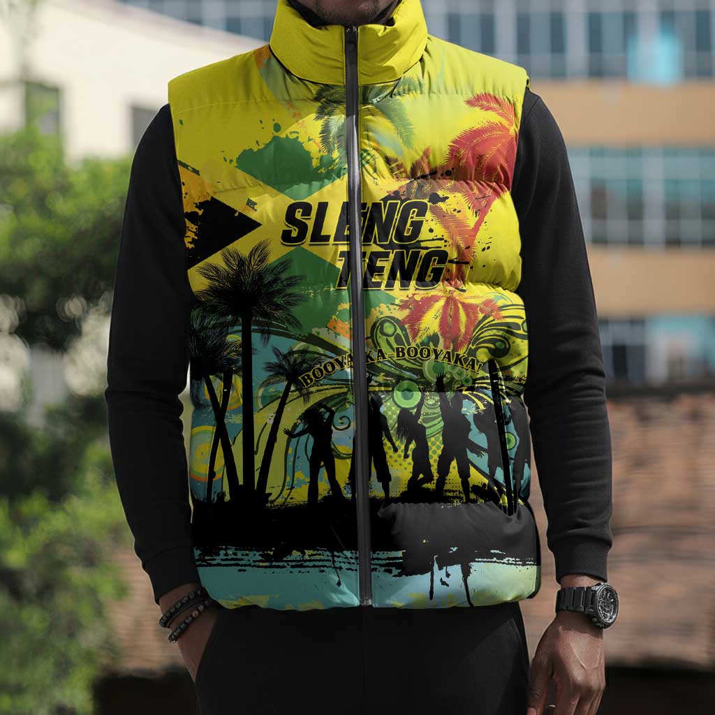 Personalized Jamaica Sleng Teng Riddim Sleeveless Puffer Jacket Booyaka Booyaka