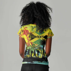 Personalized Jamaica Sleng Teng Riddim Women V-Neck T-Shirt Booyaka Booyaka - African Pride